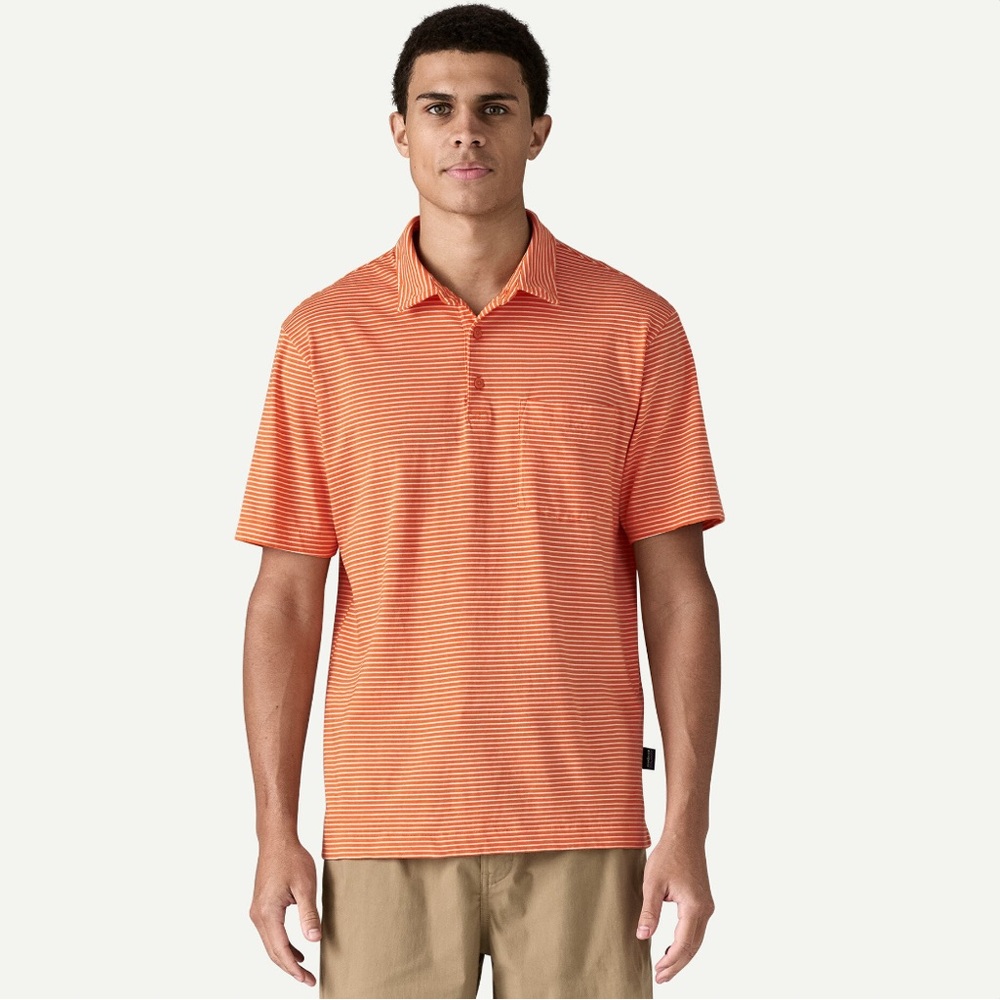 Patagonia men's orange‎ striped button polo collared shirt EUC size large